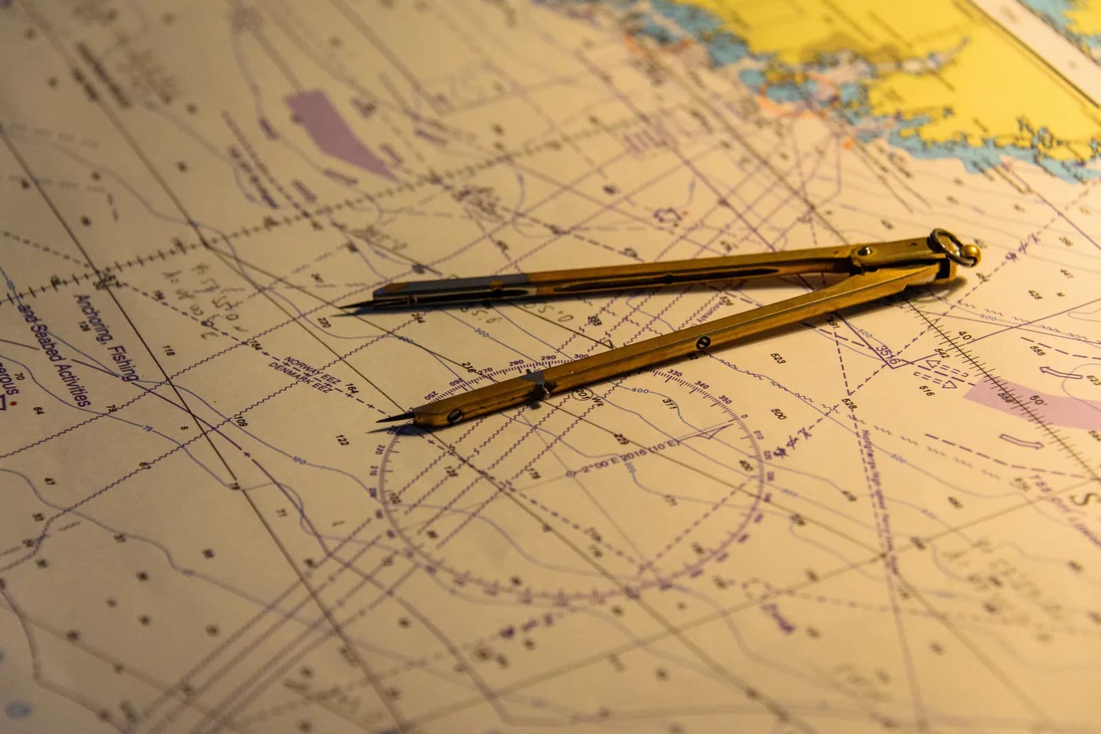 Nautical navigation chart with depth contours and maritime markings