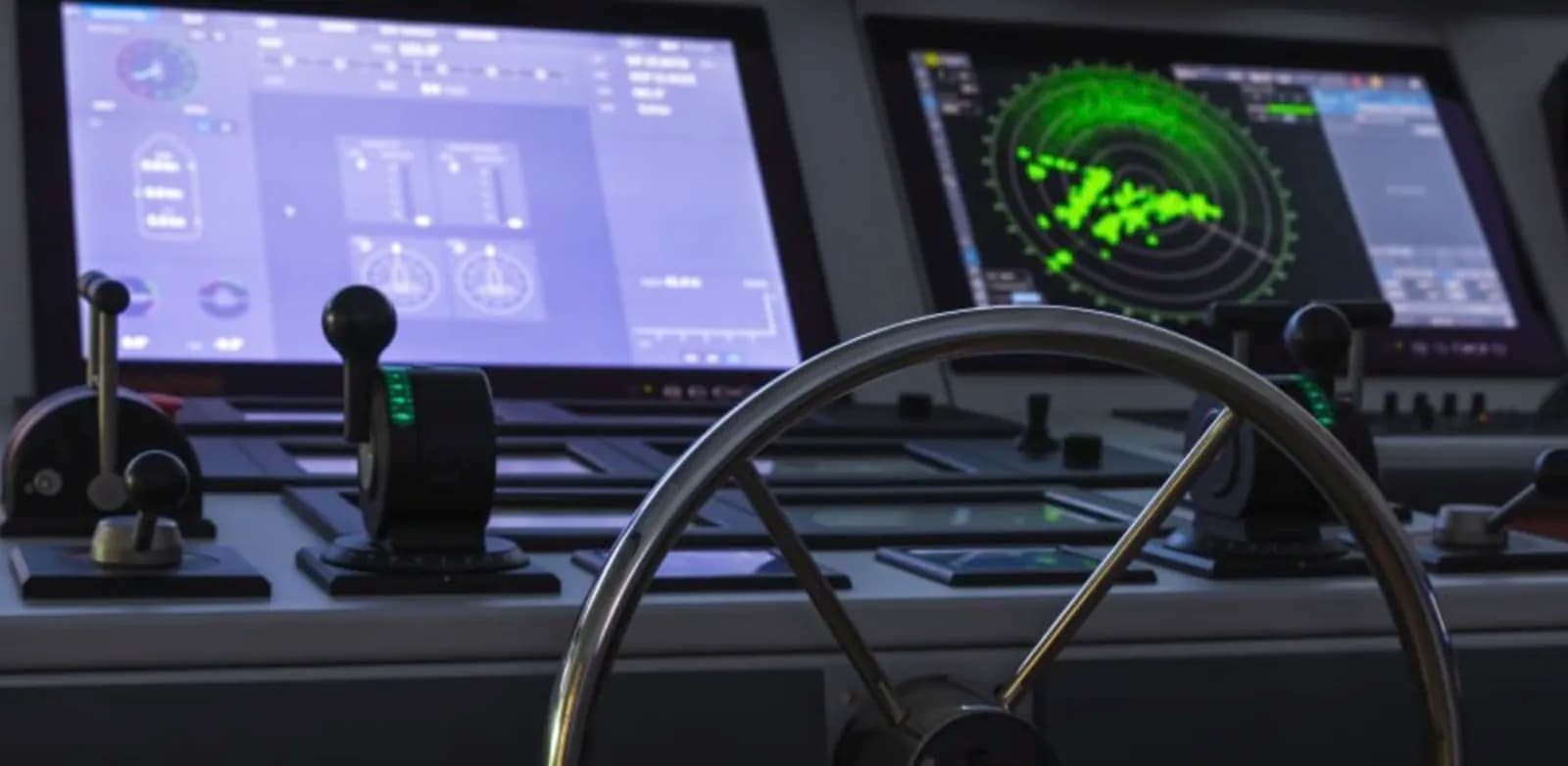 Ship radar display showing weather patterns and marine conditions